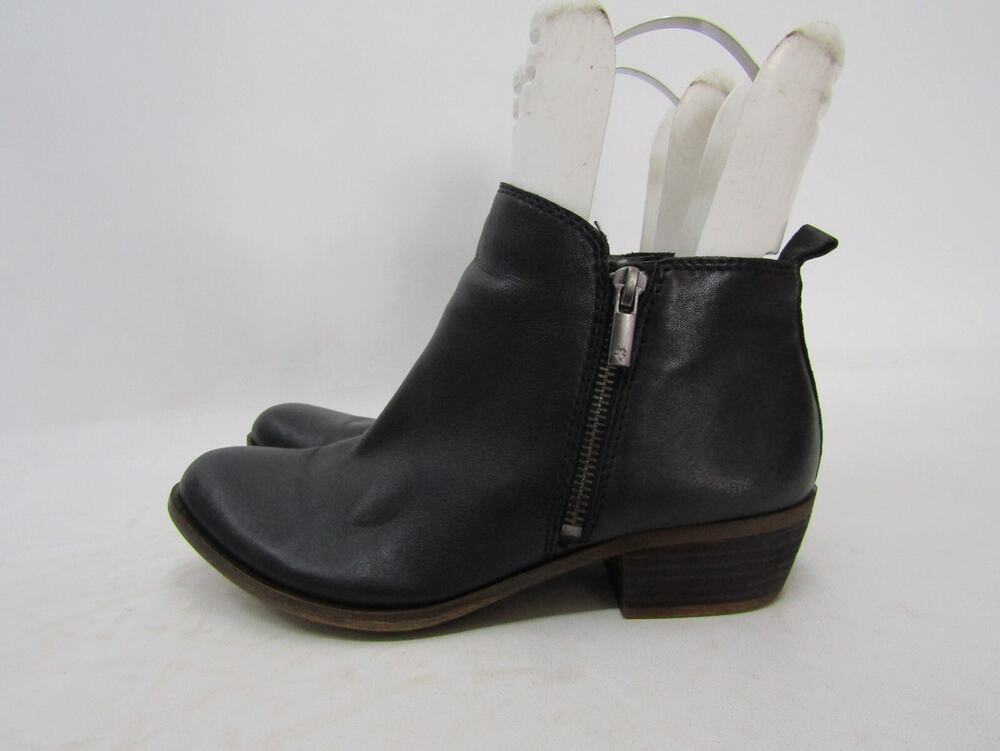 Lucky Brand Womens Size 7.5 M Black Leather Zip Ankle Fashion Boots Bootie